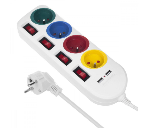 Maclean 4 gniazda + 2xUSB przedłużacz MCE229W Biała - 1376945 - zdjęcie